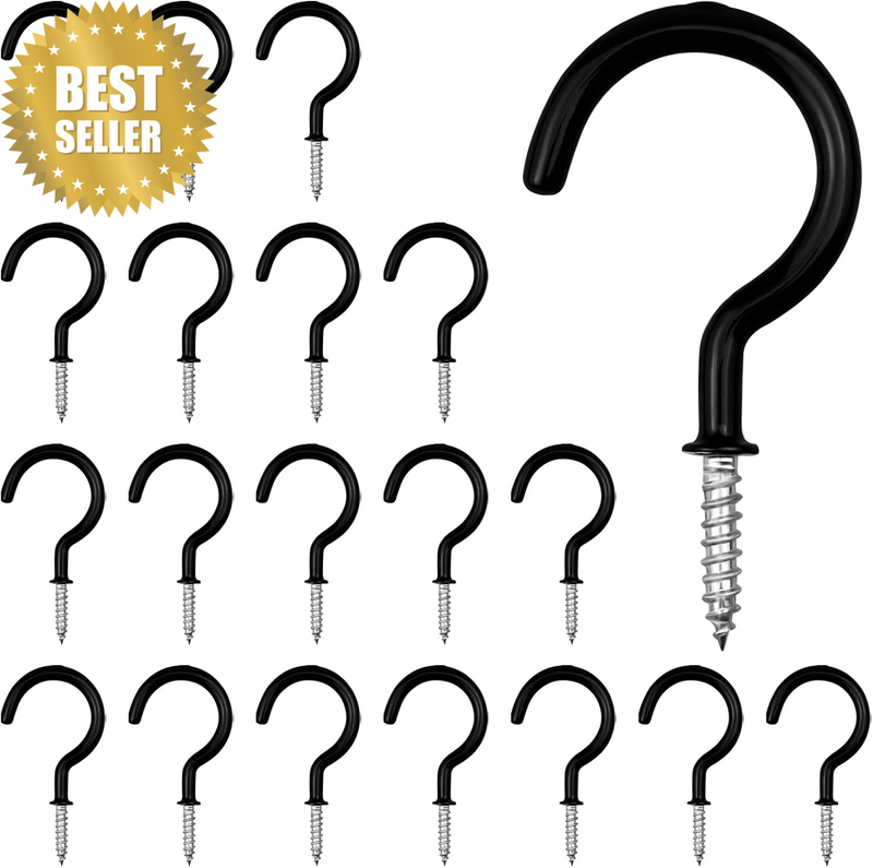 20Pcs Metal Ceiling Hooks Wall Hooks 2.9 Inch Black Vinyl Coated Multipurpose Sc