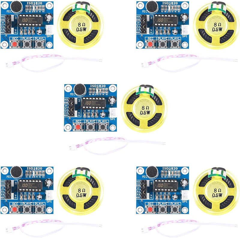 5 Pcs ISD1820 Sound Voice Recording Playback Module Sound Recorder Board with Mi