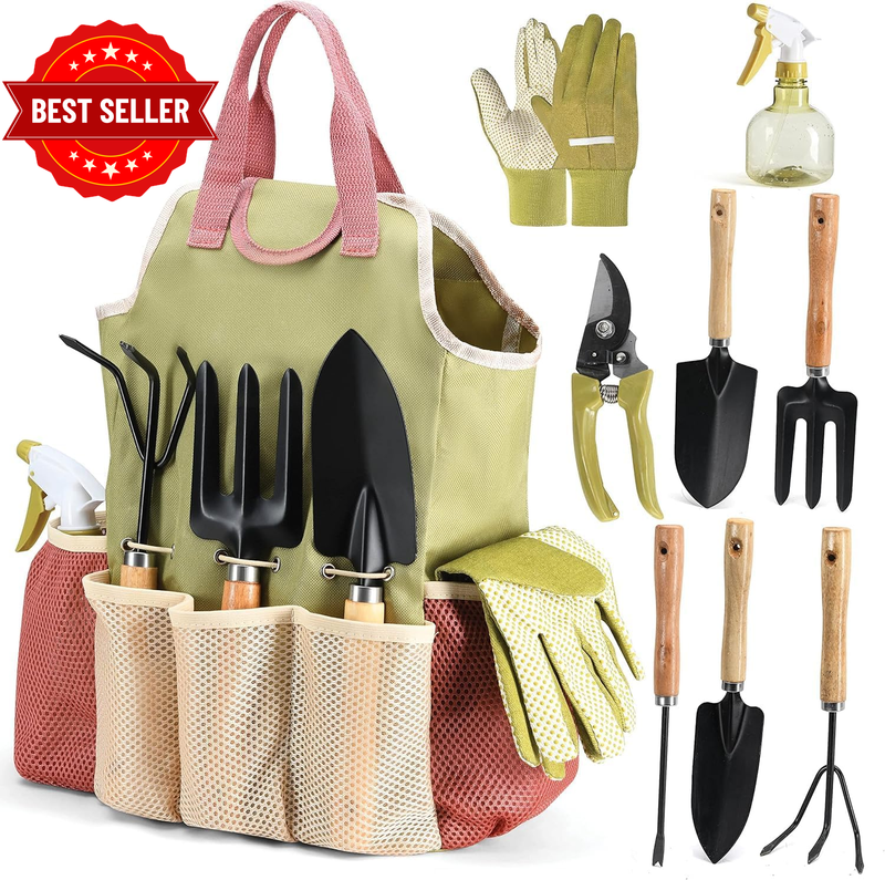 Gardening Tools Set of 10 - Complete Heavy Duty Garden Tools Set with Fashion Ha