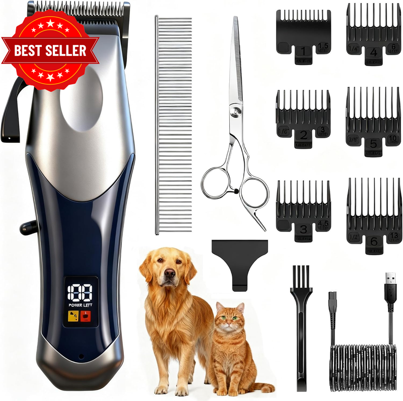 Dog Clippers Grooming Kit for Thick Heavy Coats,Low Noise Rechargeable Cordless