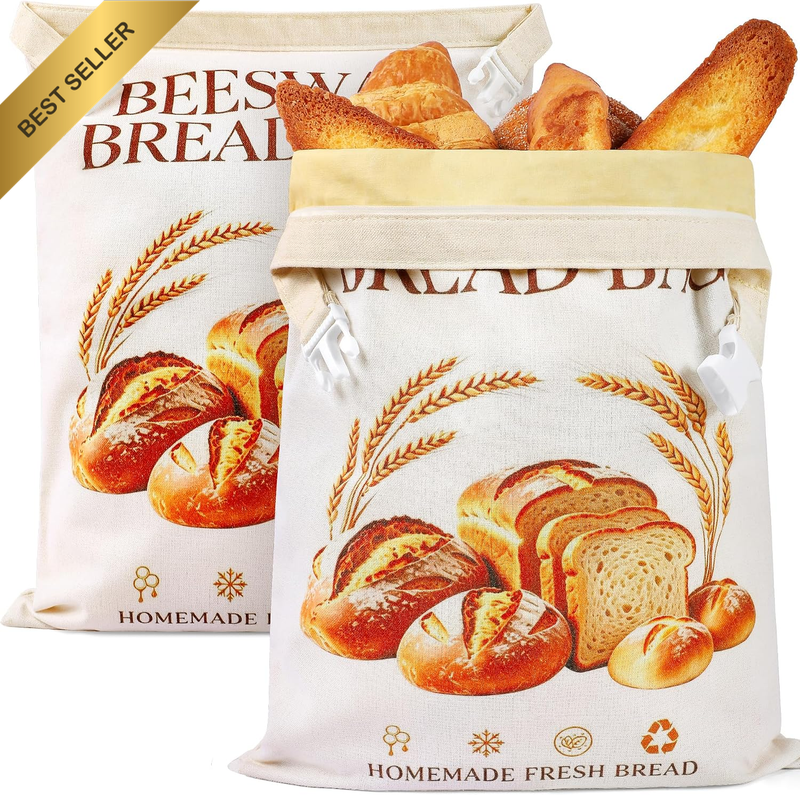Beeswax Bread Bags for Sourdough, 2 Pack Reusable Bread Bag | Reusable Zipper Be