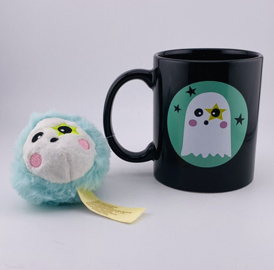 Ghost Mug with Matching Plush Cute Happy Ghost w/ Stars Coffee Tea NEW