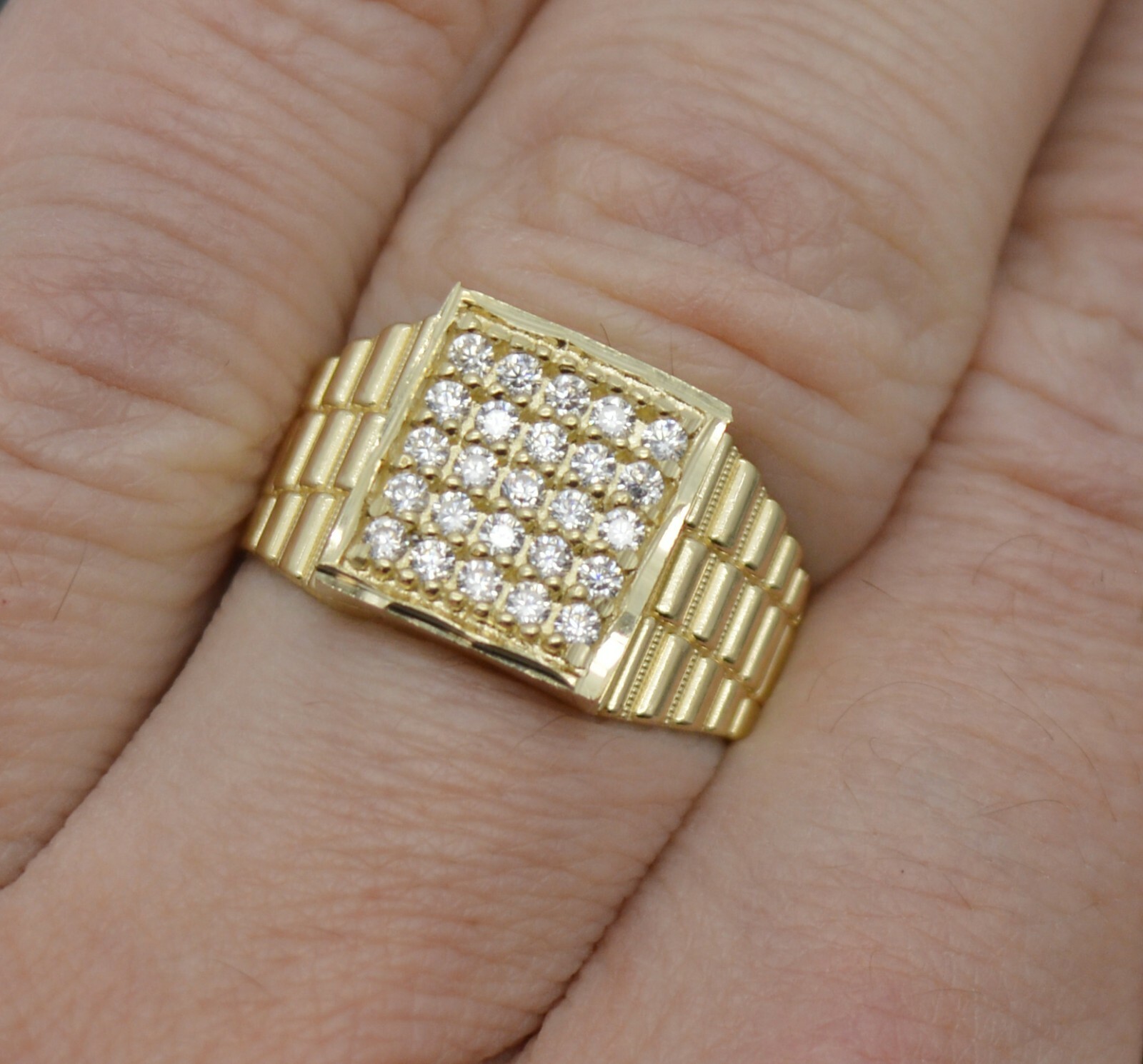 Pre-owned Pinky Real Solid 10k Yellow Gold Mens  Railroad Square Ring Cz 12mm All Sizes