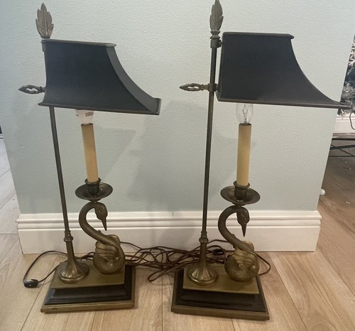 Vintage Pair Empire Style Chapman Brass Swan Lamps ~ RARE Vintage Pair Empire Style Chapman Brass Swan Lamps ~ RARE