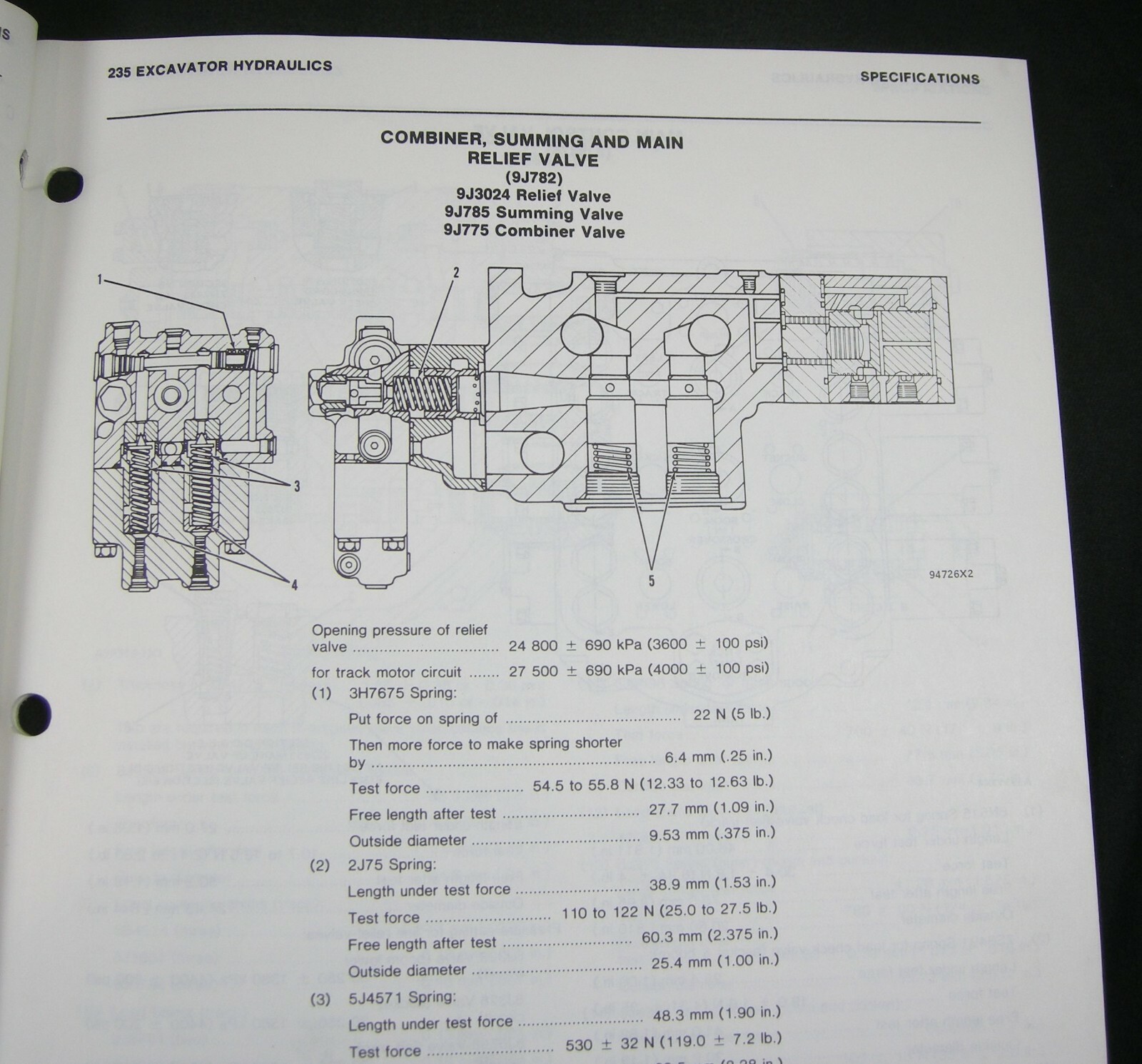 CAT Caterpillar 235 Excavator Service Manual Hydraulic System Specification Book