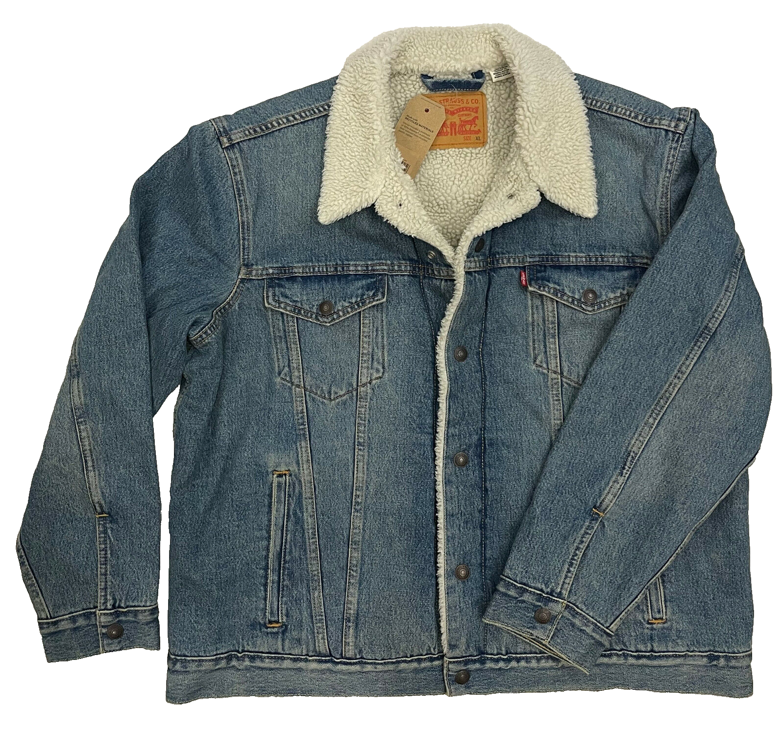 Mens Levis Sherpa Lined Trucker Denim Jacket Size: XL Blue