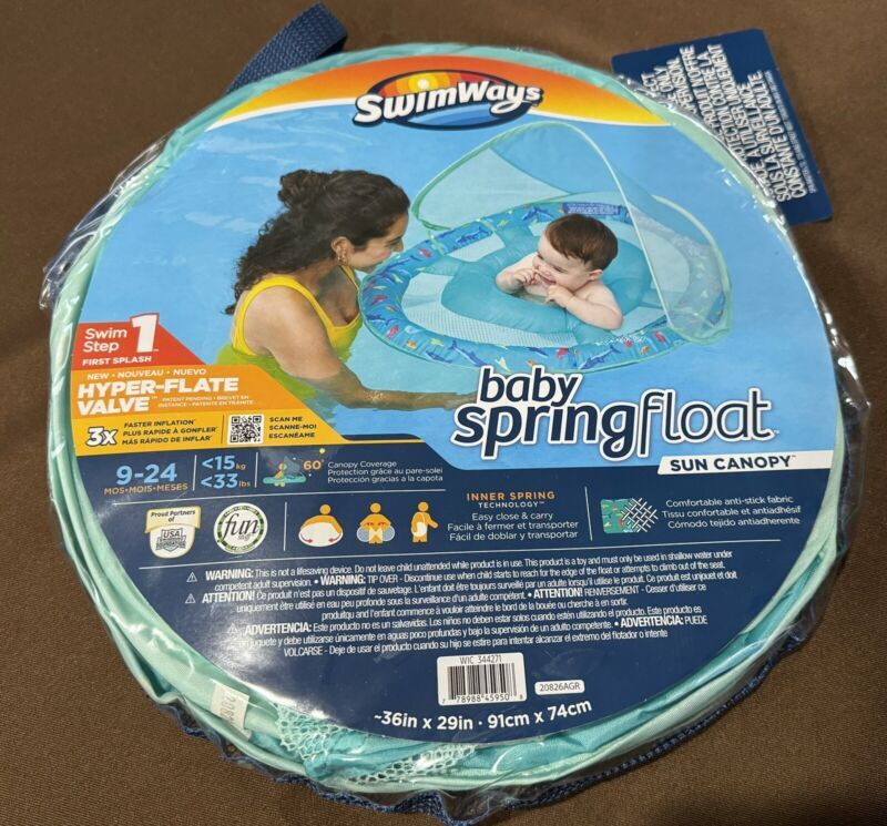 SwimWays Baby Spring Float with Sun Canopy (36in x 29in) NEW, FREE SHIPPING!