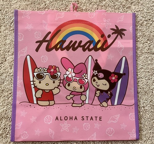 HAWAIIAN HELLO KITTY REUSABLE SHOPPING TOTE BEACH BAG HAWAII FRIENDS SURF SANRIO