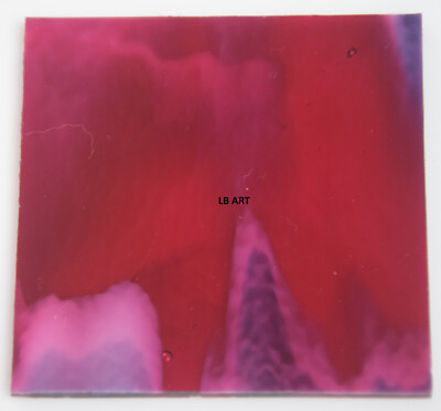 3346.30 CRANBERRY PINK, AZURE BLUE, WHITE STREAKY 3" x 3" BULLSEYE GLASS 90 COE