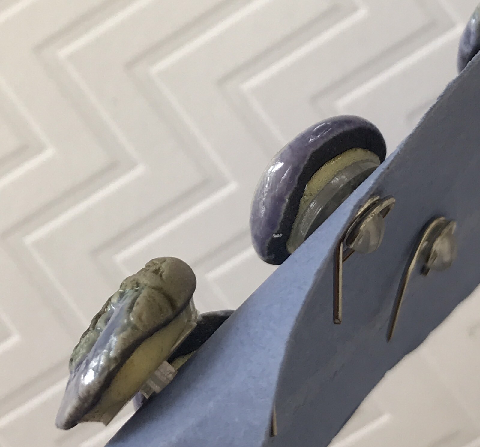 7 VTG Paisley Shank Buttons Ceramic Periwinkle Blue Purple 5/8 Inch Clay Unused