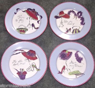 4pc Luncheon Plate Set Red Hat Society Fun Red Hatter Saying Rare Set in Hat Box