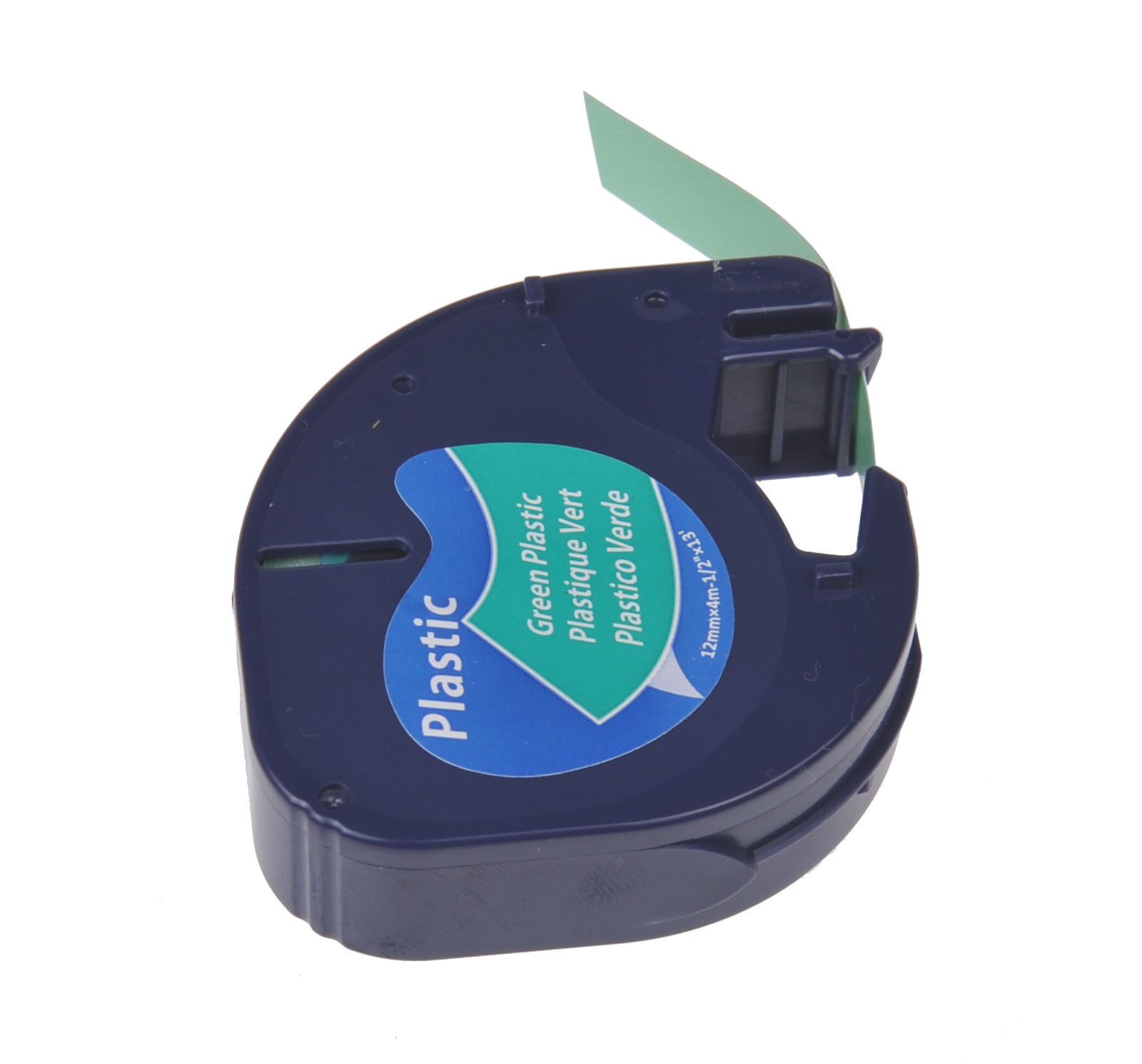 1PK Plastic Tape for DYMO Letra Tag Plus LT100H LT91334 12mm Black on Gree Label