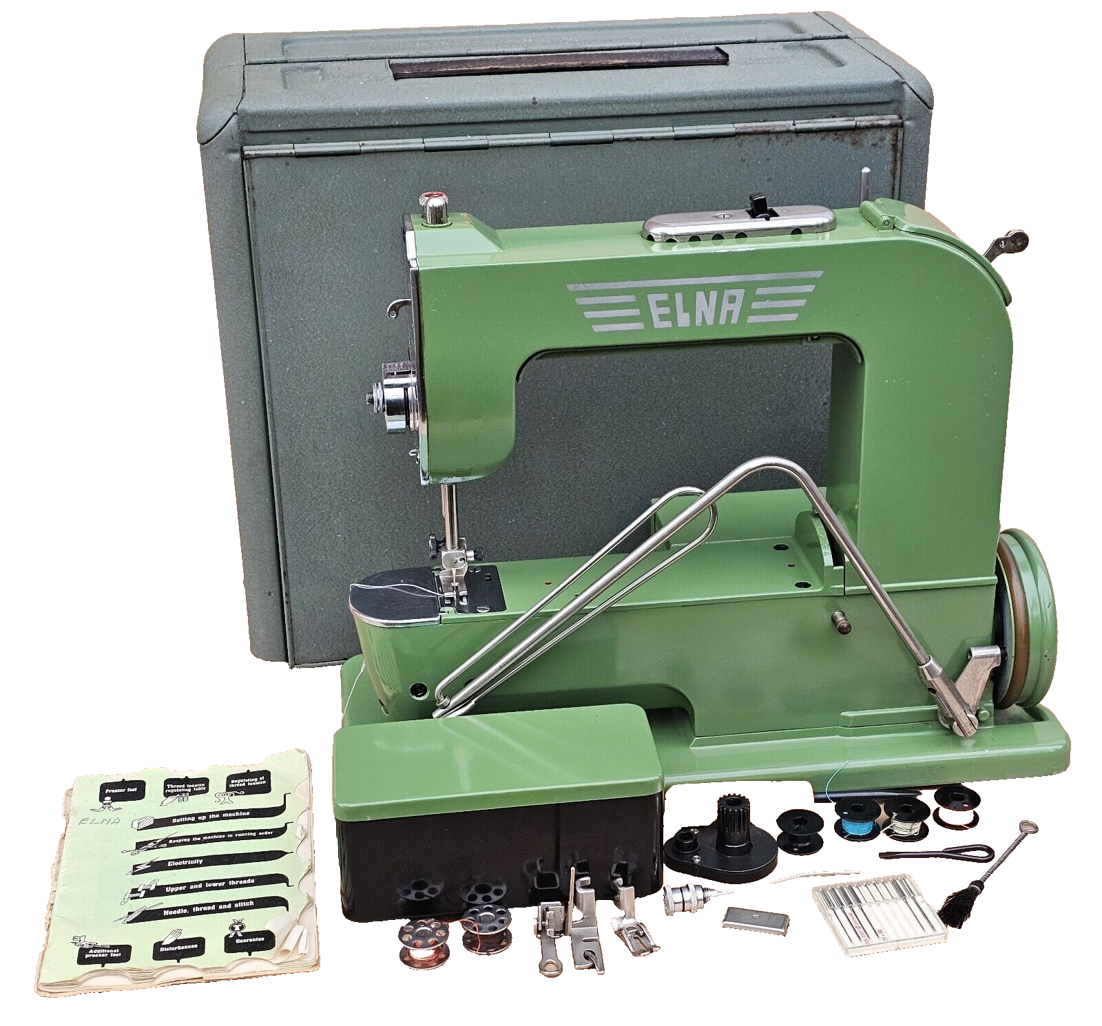 Elna Grasshopper Vintage Electric Sewing Machine with Manual