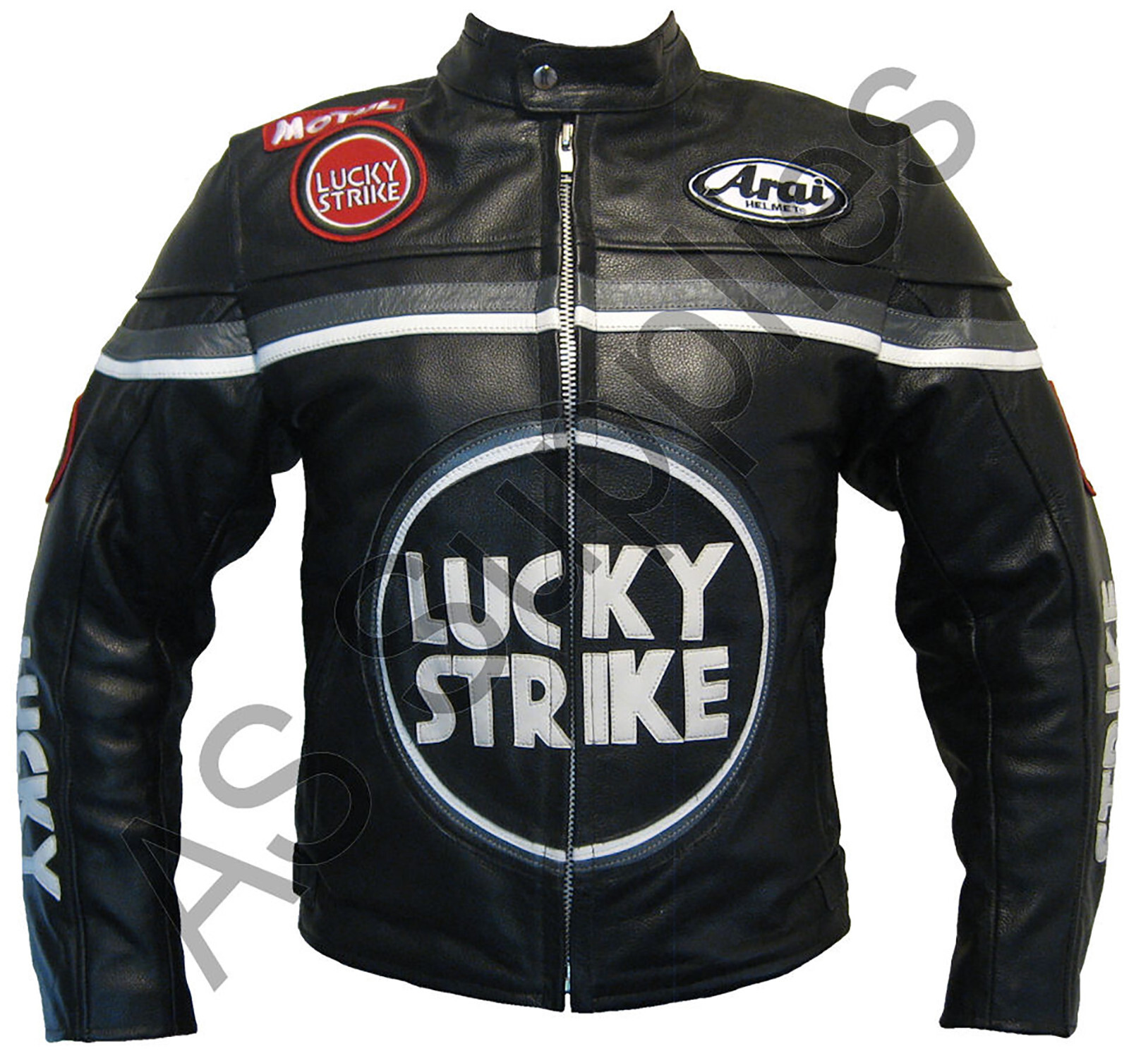 Lucky Strike Leather Jacket 【値下げ交渉 有】 LUCKY STRIKE Leather Motorcycle Jacket - Black/Grey