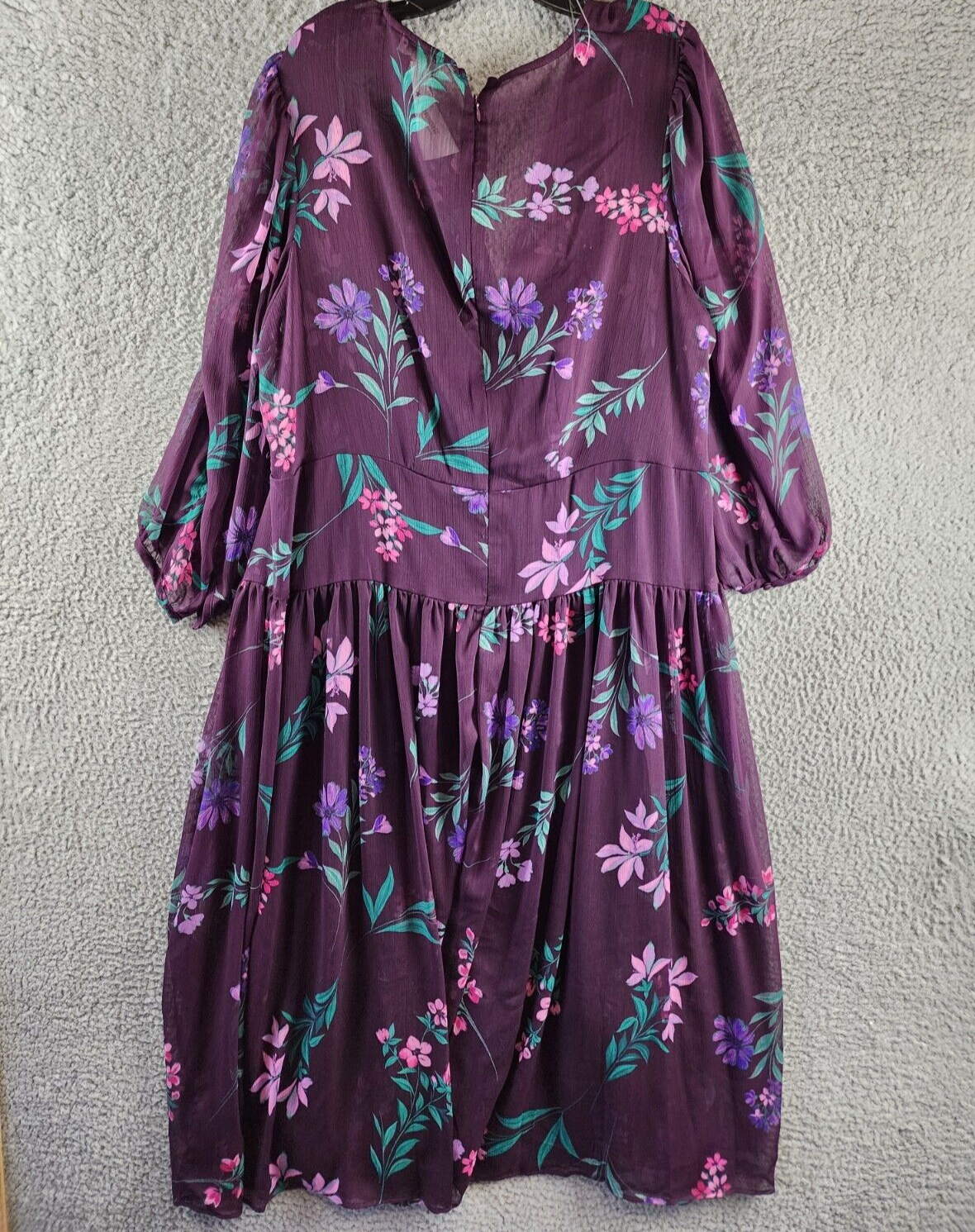 Calvin Klein Plus Size Floral Wrap Dress Women's 20W Eggplant Multi Back Zip - Picture 10 of 12