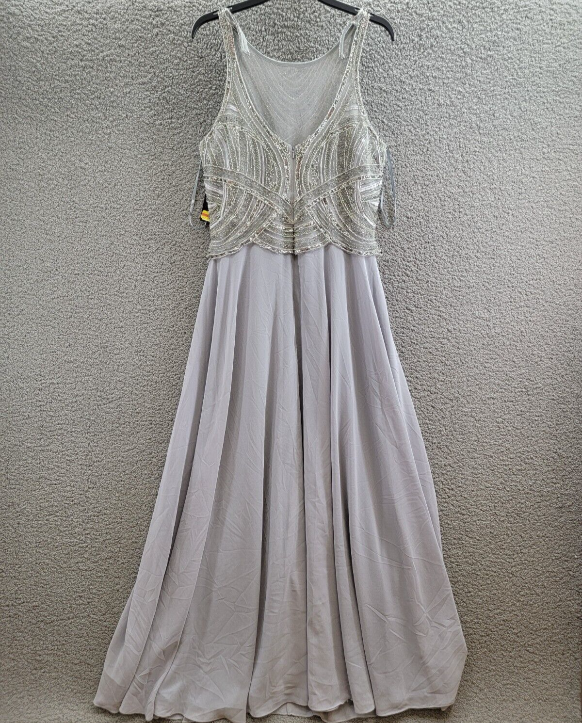 Betsy & Adam Embellished Sleeveless Sheath Gown Womens 12 Grey/Gunmetal Back Zip - Picture 9 of 17