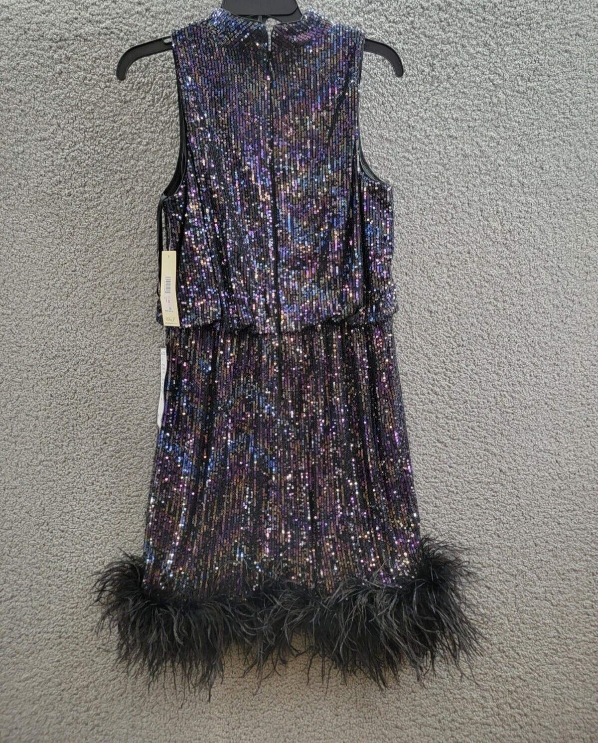 Eliza J Feather-Hem Sequin Dress Women's 10 Black Multi Sleeveless Zip Closure - Picture 10 of 16