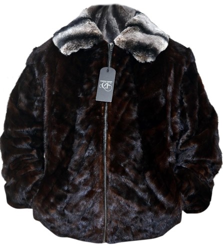 Pre-owned Handmade Man's Real Mink Fur Bomber Jacket Coat All Sizes With Rex Rabbit Fur Collar In Black Brown