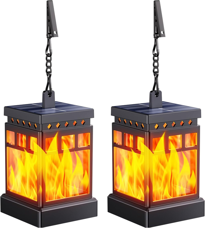 Solar Lanterns Outdoor Hanging Flickering Flame Waterproof Patio Garden Decor