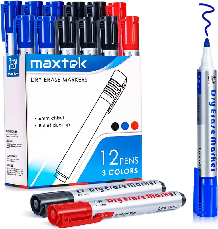 Dry Erase Markers, Whiteboard Marker Pens with Bullet Tip, 12 Count Smudge-Free