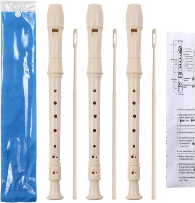  3 Pack 8 Hole Soprano Descant Recorder Instrument for Kids Recorders with