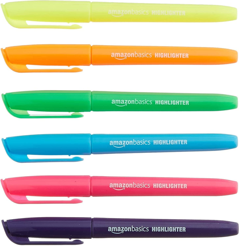 Amazon Basics Chisel Tip, Fluorescent Ink Highlighters, Asso