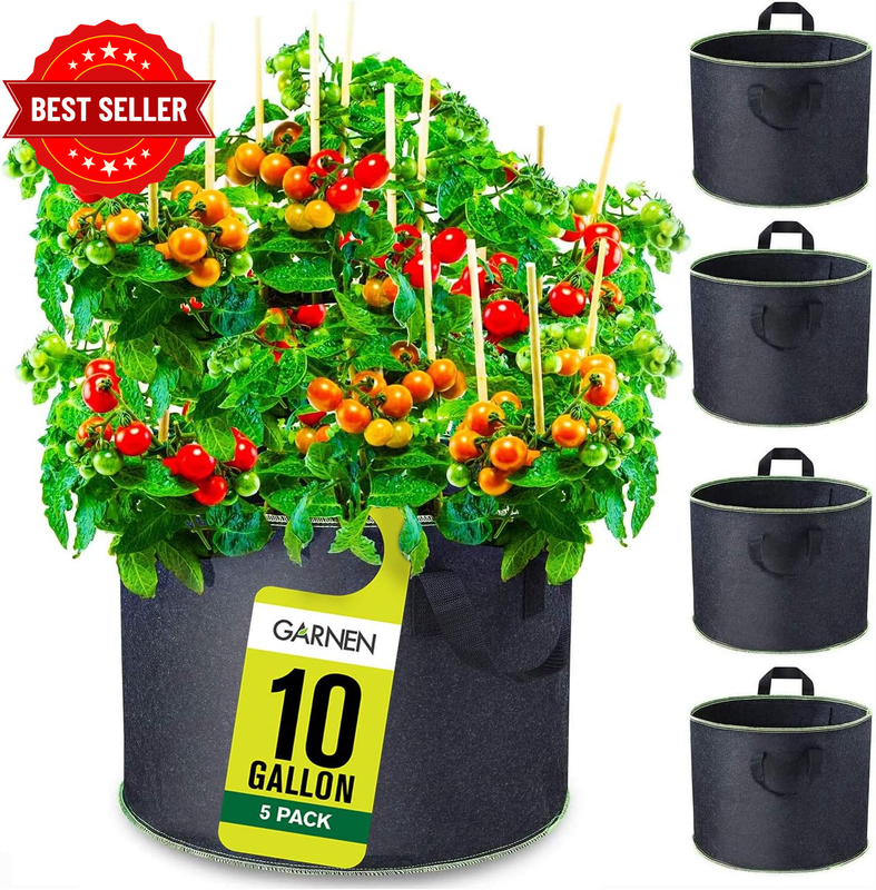 38L Garden Fabric Grow Bags Heavy Duty Plant Pots, 5 Pack