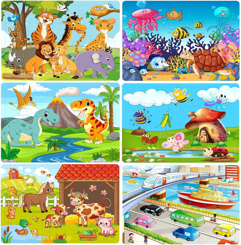 Puzzles for Kids Ages 3-5, 24 Piece Colorful Wooden Puzzles 
