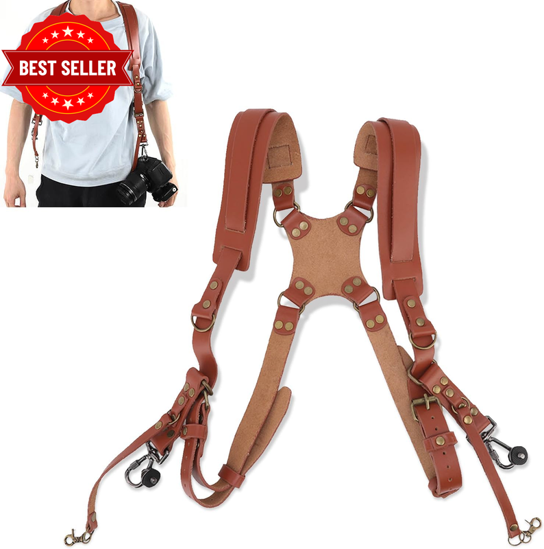 1PCS Dual Shoulder Leather Harness with Padded Support X Pattern Design for 2 Ca