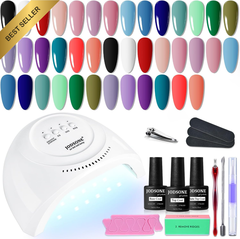 20 Colors Gel Nail Polish Kit with U V Light Base Top Matte Coat High Shine Vibr