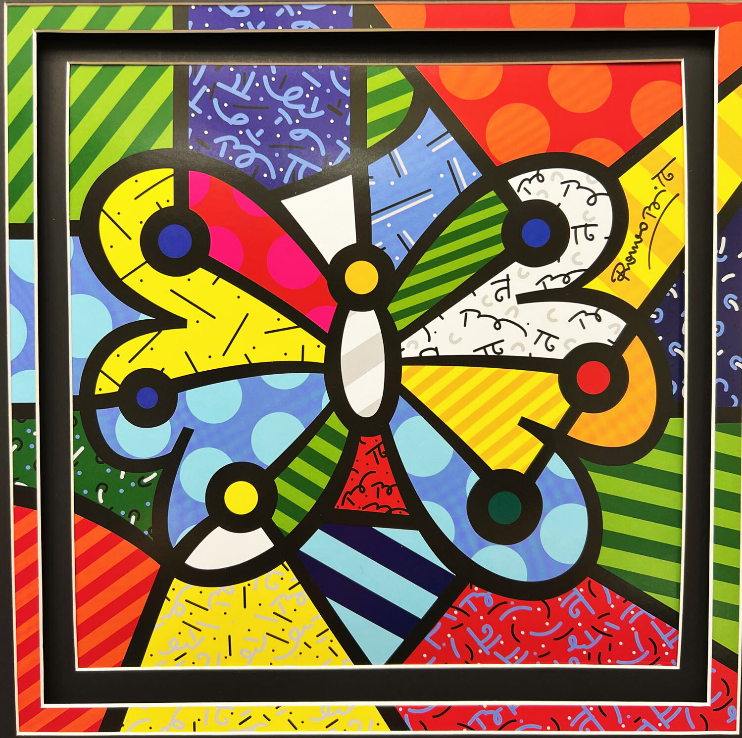 Romero Britto "Garden Butterfly" BLACK NEW CUSTOM FRAMED Matted Art Print Animal