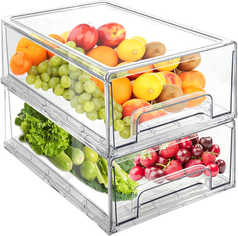 Refrigerator Drawer Organizer for Kitchen Bathroom Office Closet 2Pack Large