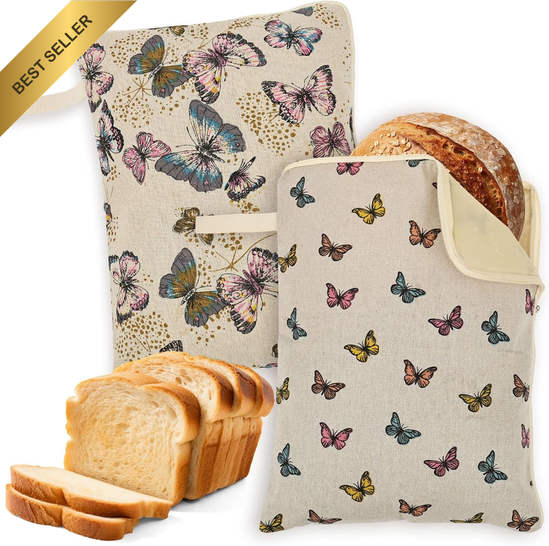 2Pcs Linen Beeswax Bread Bag Reusable Large Homemade Sourdough Bread Storage Bag