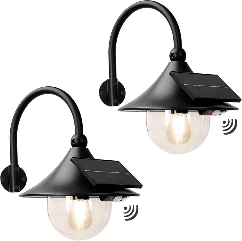 Solar Barn Lights Outdoor: Motion Sensor Solar Wall Lanterns Mount with 3 Lighting Modes - Dusk to Dawn Waterproof Rustic Vintage Sconce for Porch Shed Patio Garden Yard 2 Pack