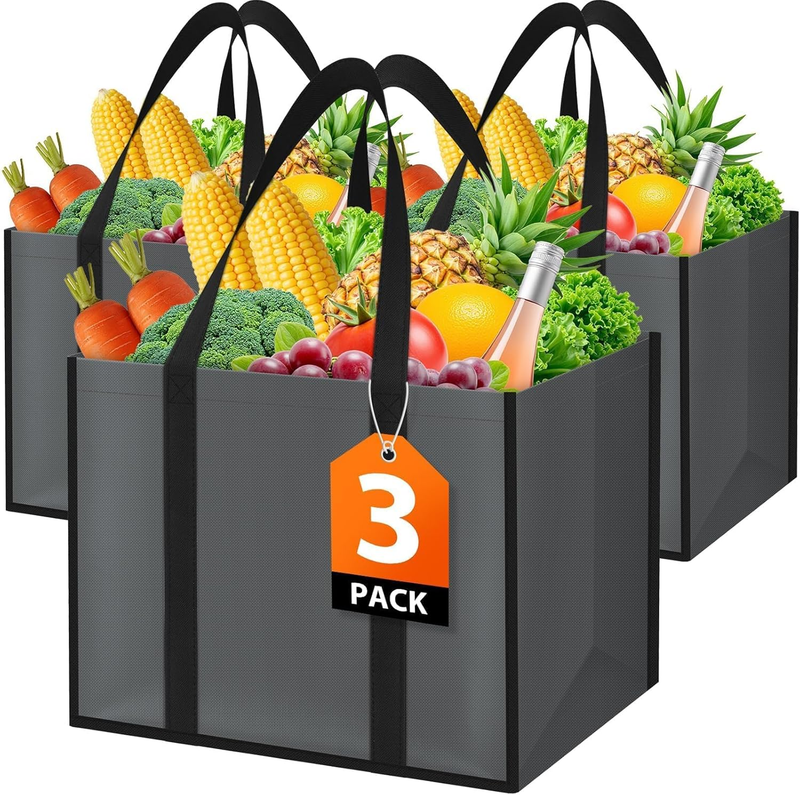 Reusable Grocery Bags with Handles - 3 Pack 35L Large Shopping Bags