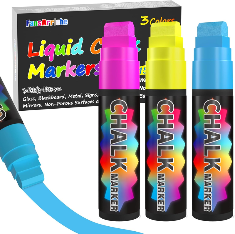 - 15mm Jumbo - 3 Pack Of Neon Chalk Pens - Liquid Chalk Bright Ca