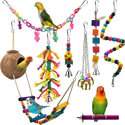 KATUMO Bird Toys, Natural Coconut Bird House with Colorful Ladder Hanging Toys