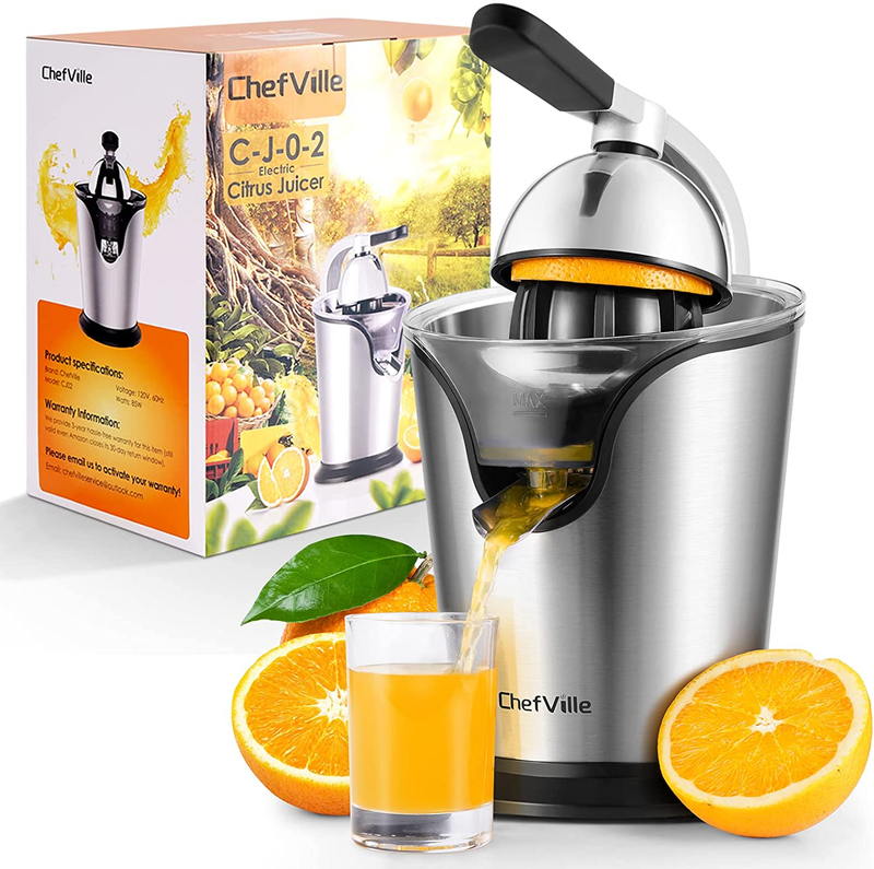 CJ02 Electric Citrus Juicer Stainless Steel Orange Juicer with 2 Cones