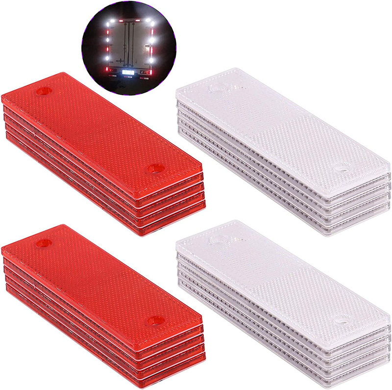 20Pcs Universal Red + White Plastic Rectangular Stick-On Car Reflector Sticker,