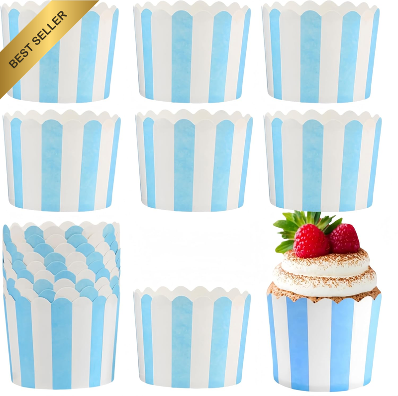 100Pcs Striped Greaseproof Cupcake Liners, Paper Baking Cups for Parties and Wed