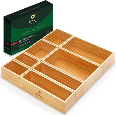 Luxury Bamboo Storage Box, Bin Set - Multi-Use Drawer Organizer for Kitchen, Bat