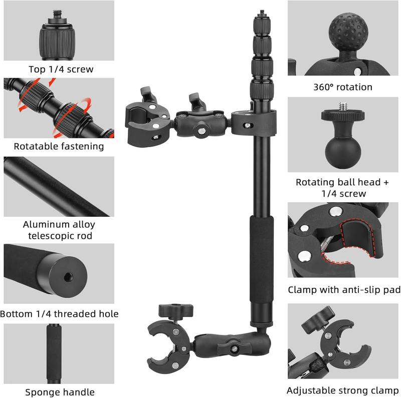 Motorcycle Mount for Insta 360 X4 X5, Bike Handlebar Clamp Mounts 59" Invisible
