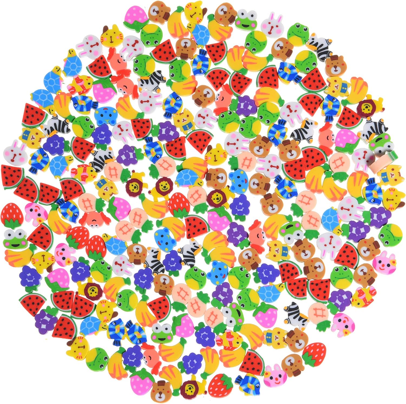 300Pcs Mini Erasers Bulk Cute Animal Fruit Kids Classroom Reward Party Favor