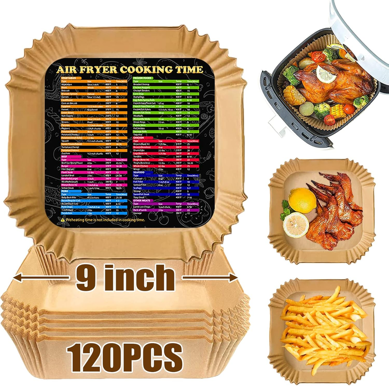 Air Fryer Disposable Paper Liner Square 9 Inch for 5-8QT Air Fryer, 120PCS Air F