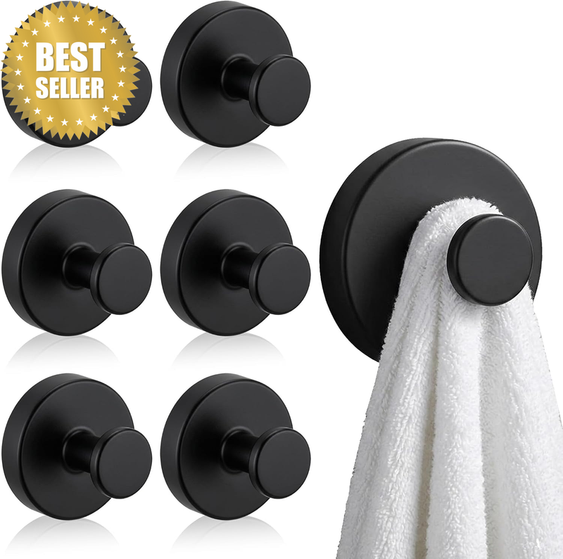6-Pack Suction Cup Hooks, Heavy Duty Drill-Free Stainless Steel Towel Hooks for