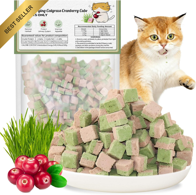 Freezed-Dried Cat Grass Treats, Catgrass Cranberry Duo Bites, Cat Dental Treats