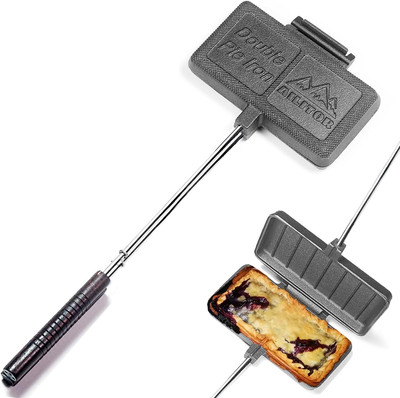 Double Pie Iron Sandwich Maker for Camping, Cast Iron Campfire Pie Cooker, Campf