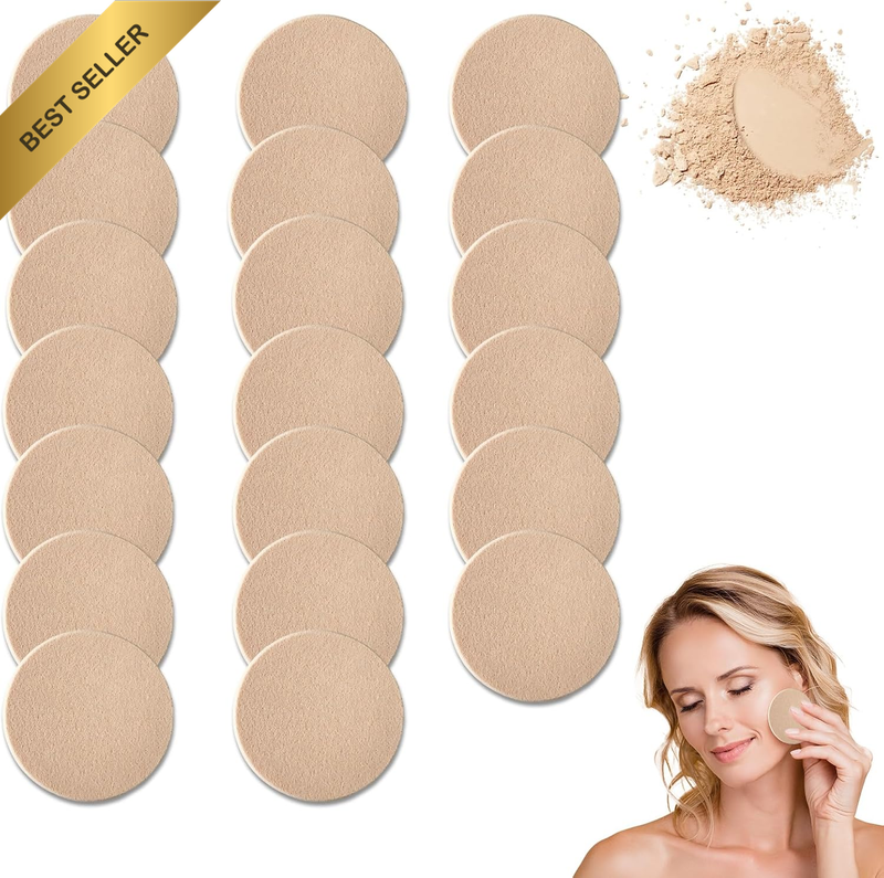 20 Pack round Powder Puff Beauty Sponge Makeup Sponges, Beige