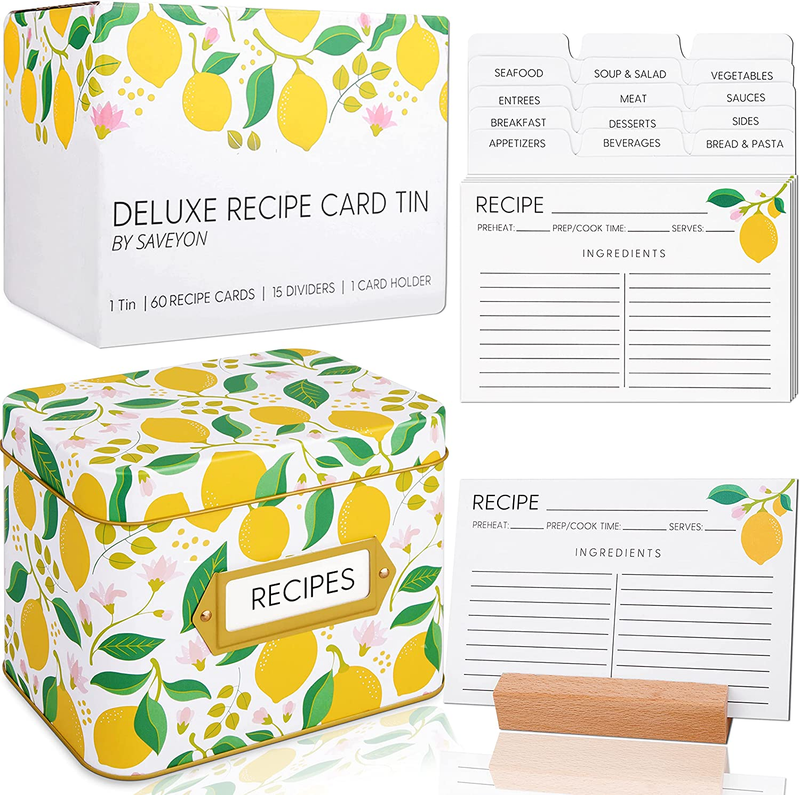 With Cards And Dividers - 60 Lemon Decor Recipe Card Gift Box
