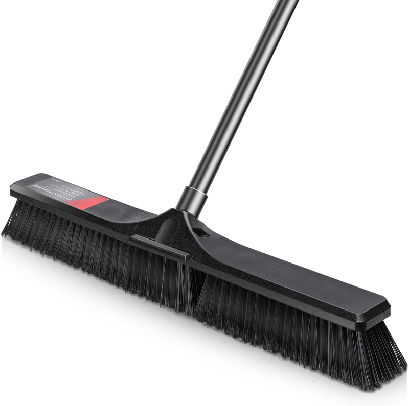 24" Push Broom, Heavy Duty Large Outdoor Brooms with Stiff Bristles, 55" Stainle